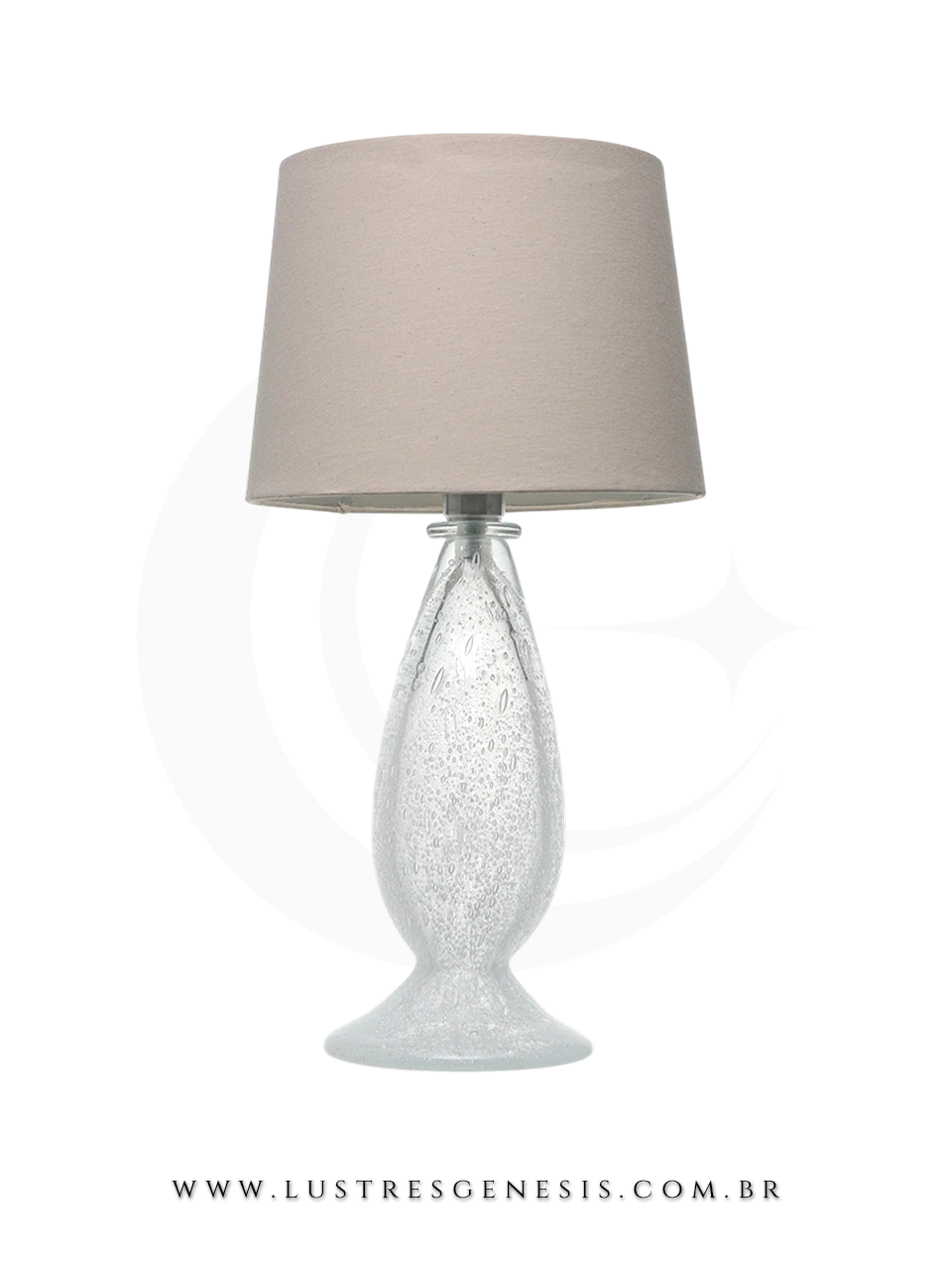 Abajur de Mesa Vidro Murano Lumina Transparente Ice Cupula Bege Moderno para Quarto Sala Cabeceira Living